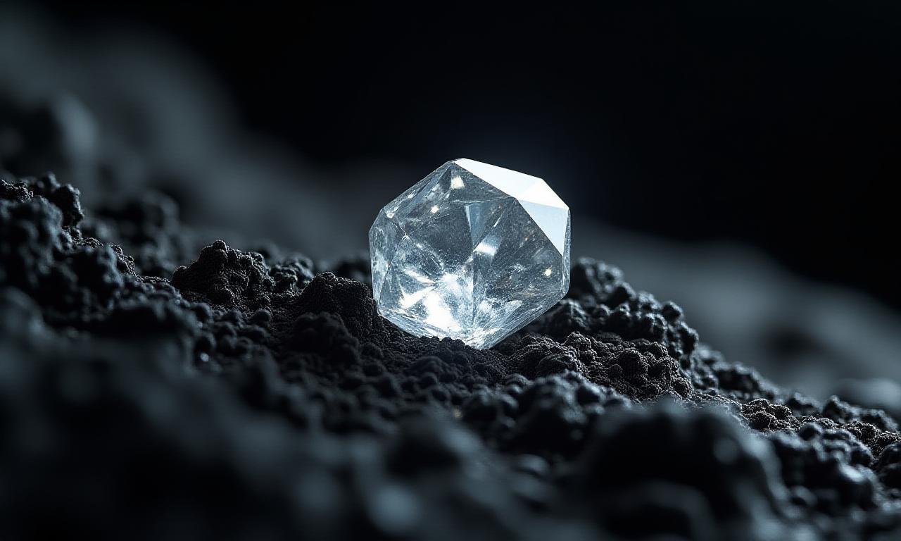 A raw diamond emerging from dark volcanic rock